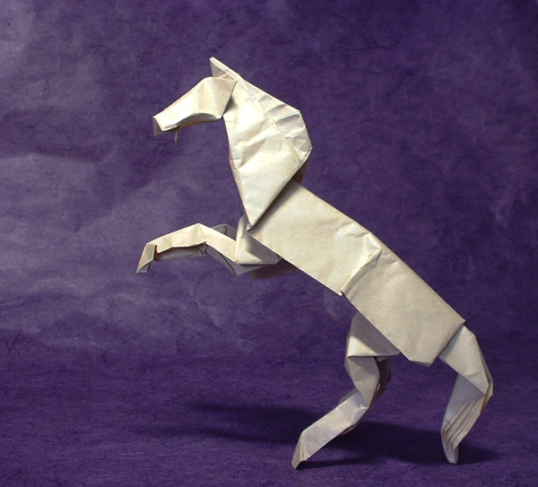 Origami Alamo stallion by Robert J. Lang. Folded from a square of thin brown wrapping paper by Gilad Aharoni on giladorigami.com