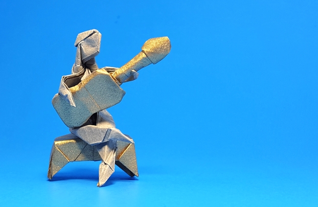 Origami Andres Segovia by Neal Elias. Folded from a rectangle of Nicolas Terry's tissue-foil by Gilad Aharoni on giladorigami.com