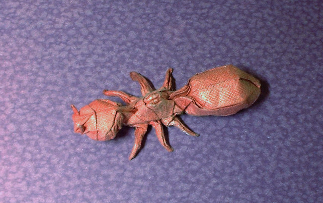 Origami Ant by Robert J. Lang. Folded from a square of thin cloth back-coated with tissue by Gilad Aharoni on giladorigami.com