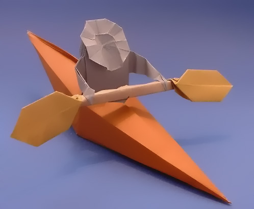 Origami Kayak by Robert J. Lang. Folded from a square of origami paper by Gilad Aharoni on giladorigami.com