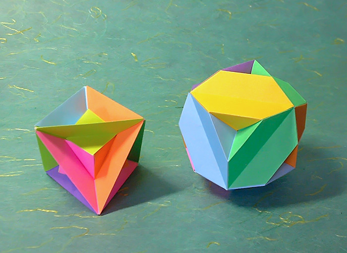Origami Borloz ball 1 and 2 by Andrew Borloz. Folded by Gilad Aharoni on giladorigami.com