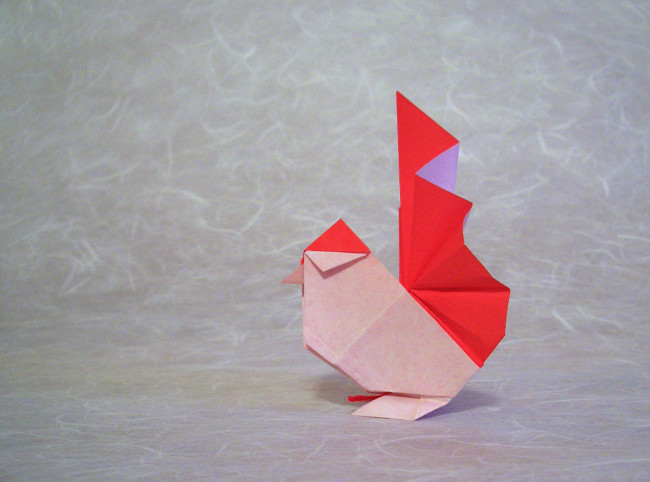 Origami Bantam by Kunihiko Kasahara. Folded from a square of origami paper by Gilad Aharoni on giladorigami.com
