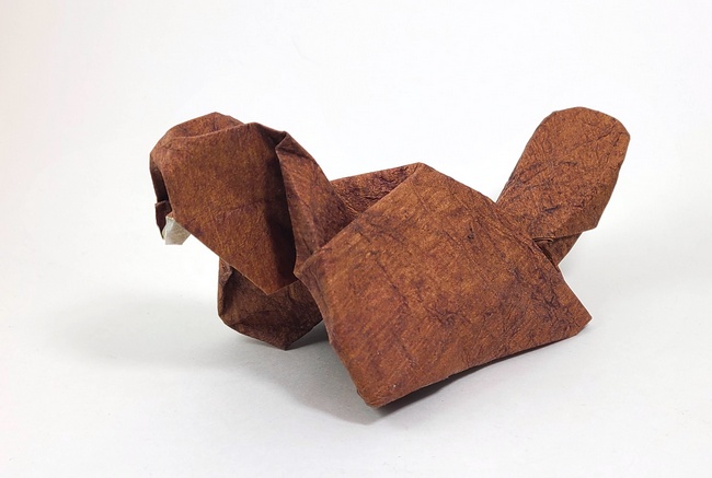 Origami Beaver by Kunihiko Kasahara. Folded from a square of Tea Stained Leather scrapbooking paper by Gilad Aharoni on giladorigami.com
