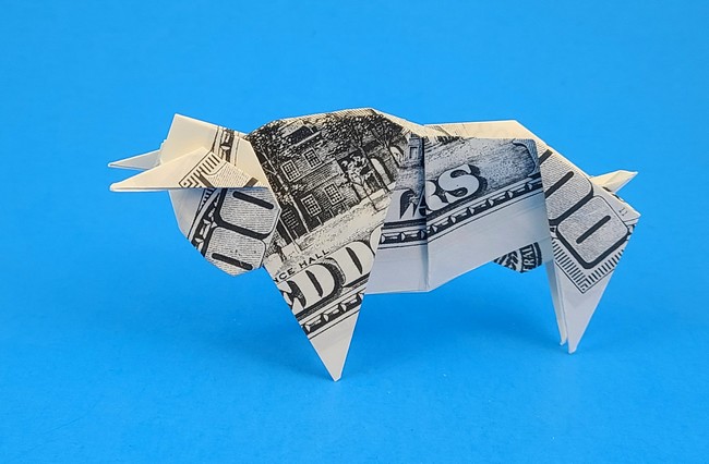 Origami Buffalo by George Rhoads. Folded from a dollar bill by Gilad Aharoni on giladorigami.com
