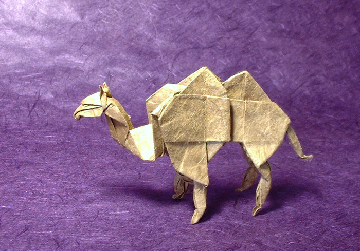 Origami Camel by John Montroll. Folded from a square of Lokta paper by Gilad Aharoni on giladorigami.com