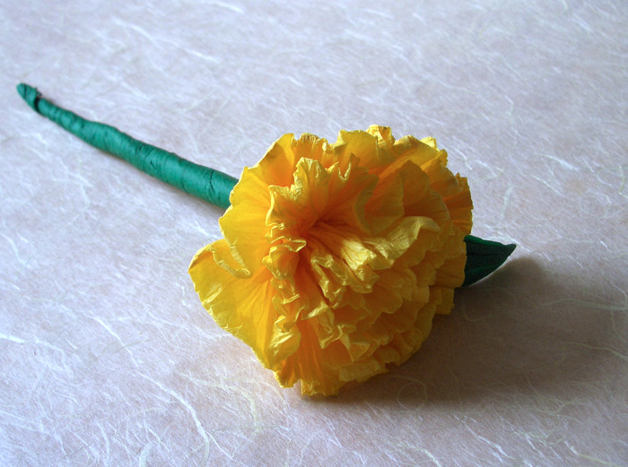 Origami Carnation (crumpled) by Russell Sutherland. Crumpled from 2 pieces of tissue paper by Gilad Aharoni on giladorigami.com