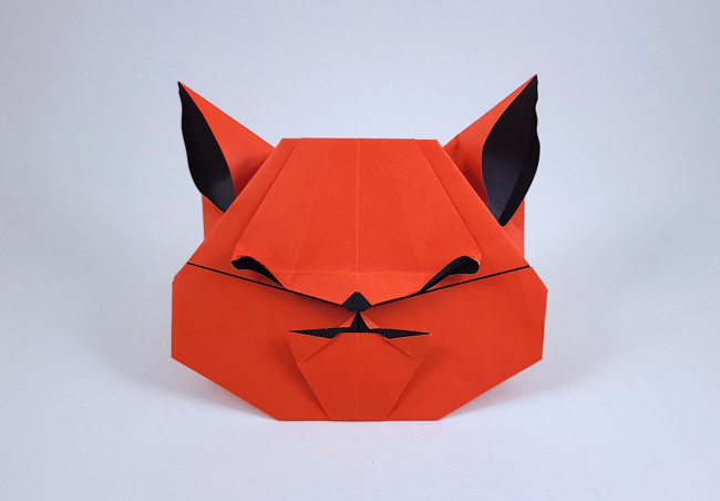 Origami Cat's face by Xiaoxian Huang. Folded by Gilad Aharoni on giladorigami.com