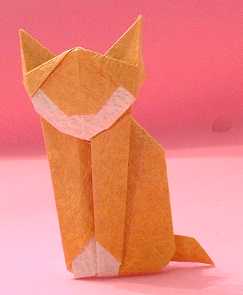 Origami Cat by Martha Mitchen. Folded from a square of momigami by Gilad Aharoni on giladorigami.com