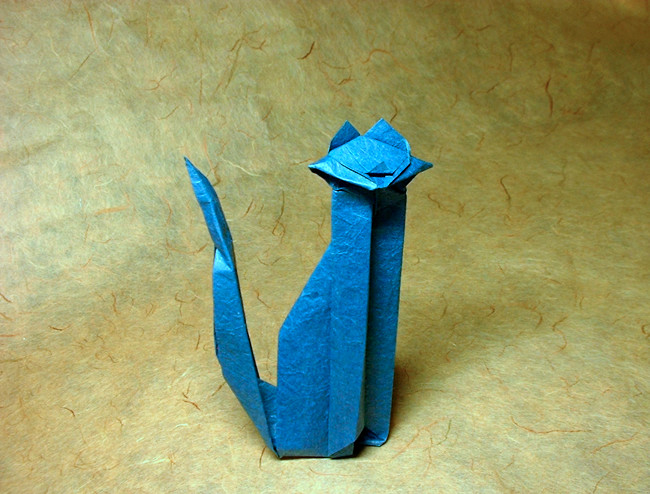 Origami Cat by Max Hulme. Folded from a square of Vietnamese wrapping-paper by Gilad Aharoni on giladorigami.com