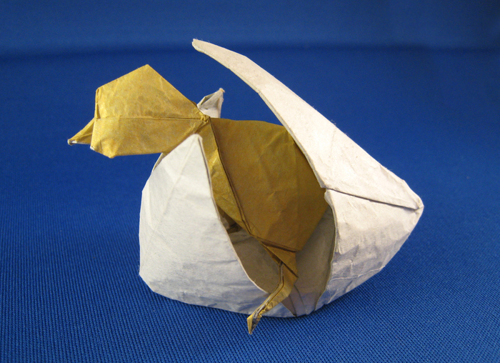 Origami Chick in an egg by Martin Wall. Folded by Gilad Aharoni on giladorigami.com