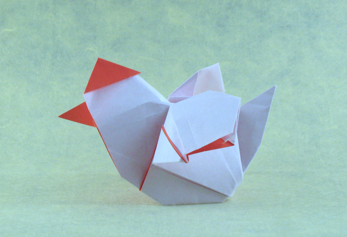 Origami Chicken by Andrew Neehall. Folded from a square of origami paper by Gilad Aharoni on giladorigami.com