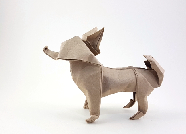 Origami Chihuahua by John Montroll. Folded from a square of cardstock by Gilad Aharoni on giladorigami.com