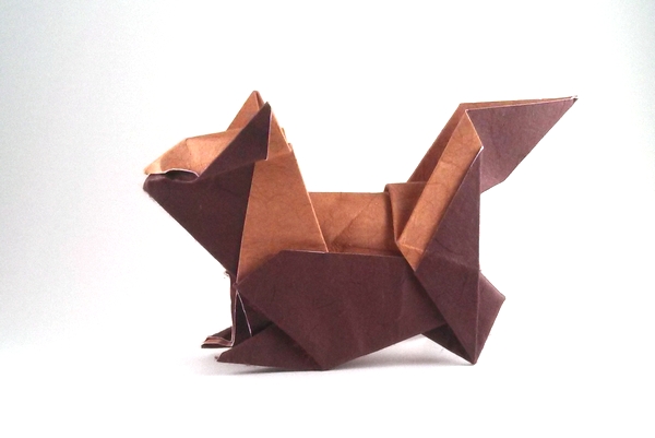 Origami Chipmunk by Andrew Hudson. Folded from a square of double-sided mulberry paper by Gilad Aharoni on giladorigami.com