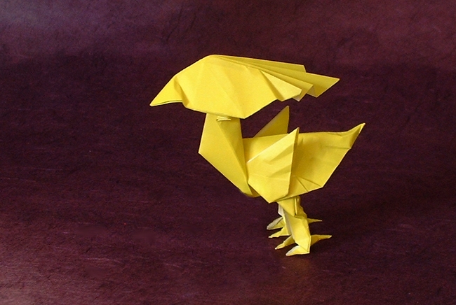 Origami The Yellow Bird by Satoshi Kamiya. Folded from a square of origami paper by Gilad Aharoni on giladorigami.com