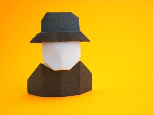 Origami City Gent by David Petty. Folded from a rectangle of scrapbooking paper by Gilad Aharoni on giladorigami.com