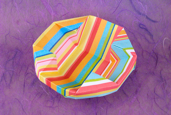 Origami Cross-shaped dish by David Shall. Folded from a square of scrapbooking paper by Gilad Aharoni on giladorigami.com