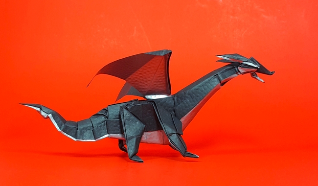 Origami Black dragon by Kimura Yoshihisa. Folded by Gilad Aharoni on giladorigami.com