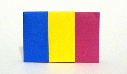 Origami Flag of Romania by Gilad Aharoni. Folded from 2 squares of duo origami paper by Gilad Aharoni on giladorigami.com