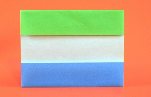 Origami Flag of Sierra Leone by Gilad Aharoni. Folded from 2 squares of origami paper by Gilad Aharoni on giladorigami.com