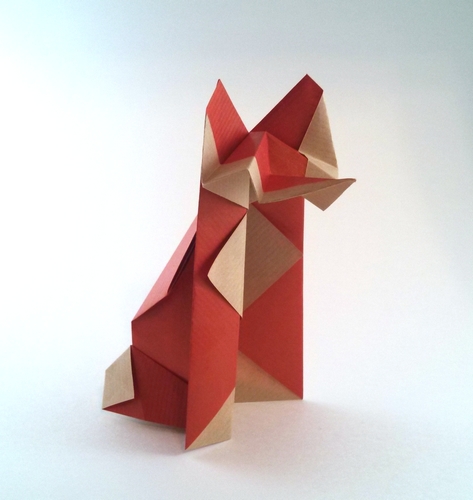 Origami Fox by Paul Jackson. Folded from a square of kraft origami paper by Gilad Aharoni on giladorigami.com