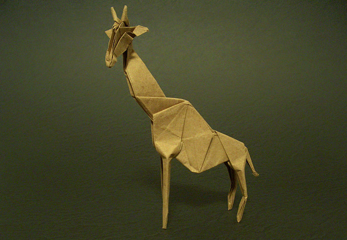 Origami Giraffe by Hideo Komatsu. Folded from a square of Trimaco masking paper by Gilad Aharoni on giladorigami.com