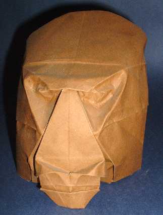 Origami Gorilla mask by Daniel Geraint Mason. Wet-folded from squares of art-paper by Gilad Aharoni on giladorigami.com