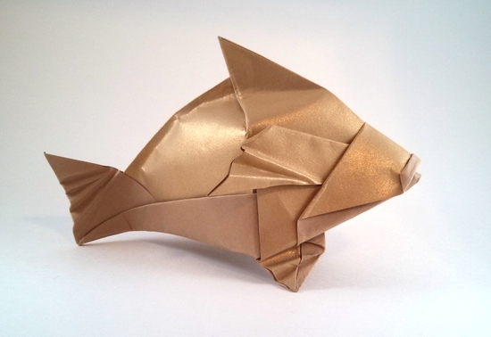 Origami Brown Grouper by Gerard Ty Sovann. Folded from a square of Recollections cardstock by Gilad Aharoni on giladorigami.com