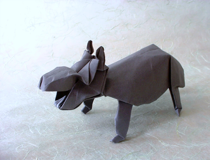 Origami Hippopotamus by Lionel Albertino. Wet-folded from a square of 160gsm Canson art paper by Gilad Aharoni on giladorigami.com