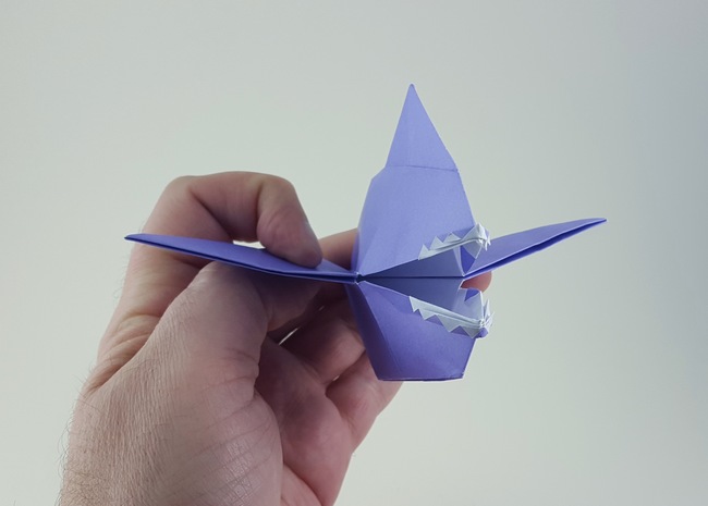 Origami Hungry shark by Jon Tucker. Folded from a square of origami paper by Gilad Aharoni on giladorigami.com