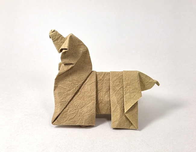 Origami Sheep dog by Steven Casey. Folded from a square of Crinkle Brown scrapbooking paper by Gilad Aharoni on giladorigami.com