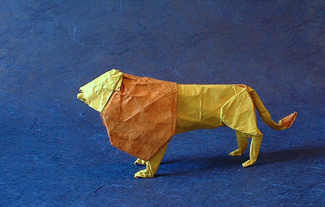 Origami Lion by Lionel Albertino. Folded from a square of tissue-foil by Gilad Aharoni on giladorigami.com