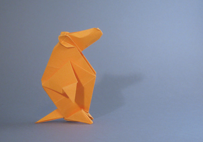 Origami Marmot by Robert J. Lang. Folded from a square of Tant paper by Gilad Aharoni on giladorigami.com