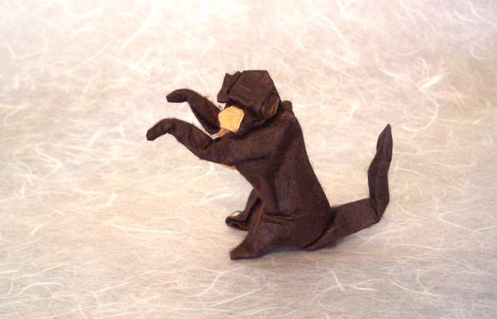 Origami Monkey by Lionel Albertino. Wet-folded from a square of double-sided mulberry paper by Gilad Aharoni on giladorigami.com