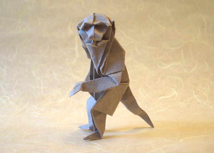Origami Monkey by Akira Yoshizawa. Wet-folded from 2 squares of 160gsm Canson art paper by Gilad Aharoni on giladorigami.com