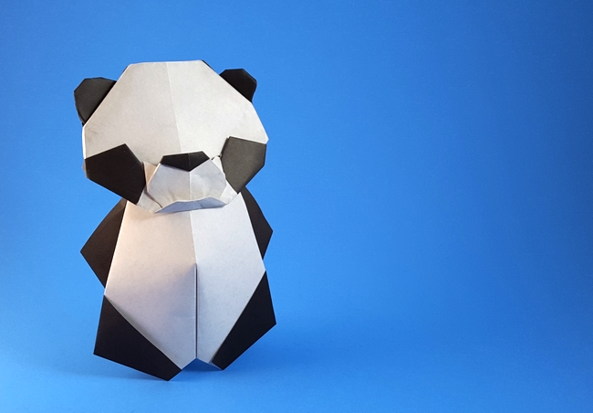 Origami Panda by Francesco Miglionico. Folded from 2 squares of origami paper by Gilad Aharoni on giladorigami.com
