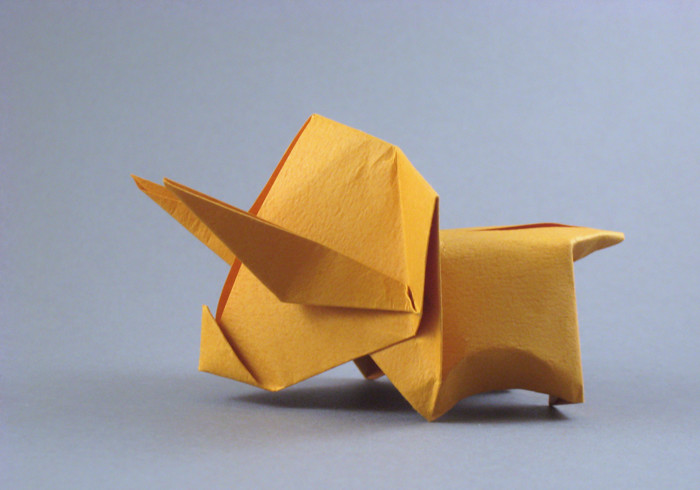 Origami Pettyceratops by Kimura Yoshihisa. Folded from a square of Tant paper by Gilad Aharoni on giladorigami.com