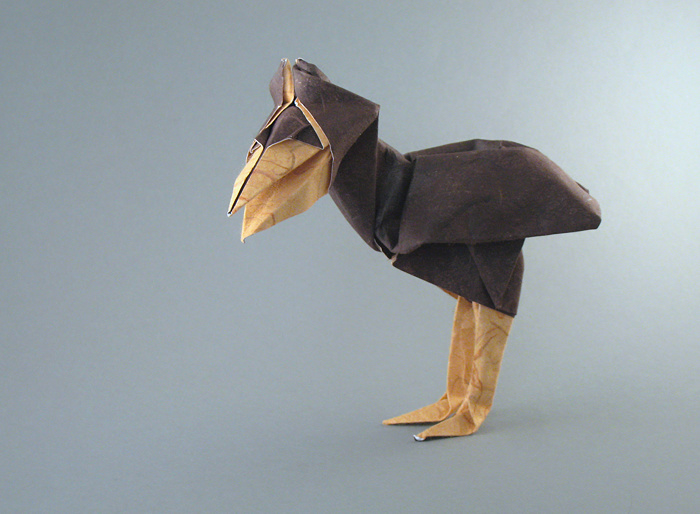 Origami Prehistoric bird by Roman Diaz. Folded from a square of double-sided mulberry paper by Gilad Aharoni on giladorigami.com