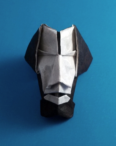 Origami Rasputin by Gabriel Alvarez Casanovas. Folded from a square of double-sided Unryu paper by Gilad Aharoni on giladorigami.com