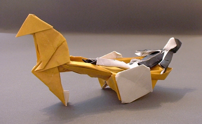 Origami Rickshaw and Coolie by Neal Elias. Folded by Gilad Aharoni on giladorigami.com