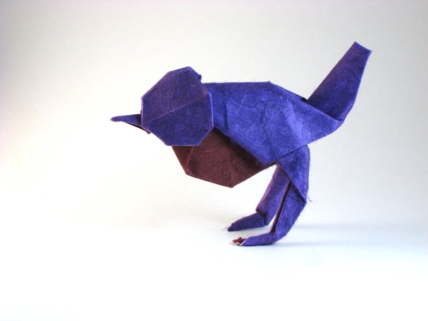Origami Robin by Joan Homewood. Folded from a square of double-sided mulberry paper by Gilad Aharoni on giladorigami.com