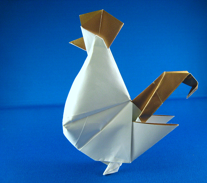 Origami Rooster by Joseph Wu. Folded from a square of gift wrap by Gilad Aharoni on giladorigami.com