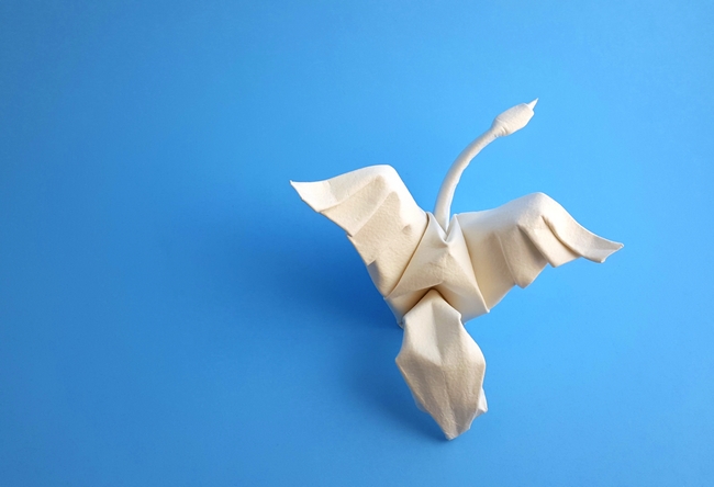 Origami Swan by Eric Joisel. Wet folded from a square of Arches watercolor paper by Gilad Aharoni on giladorigami.com