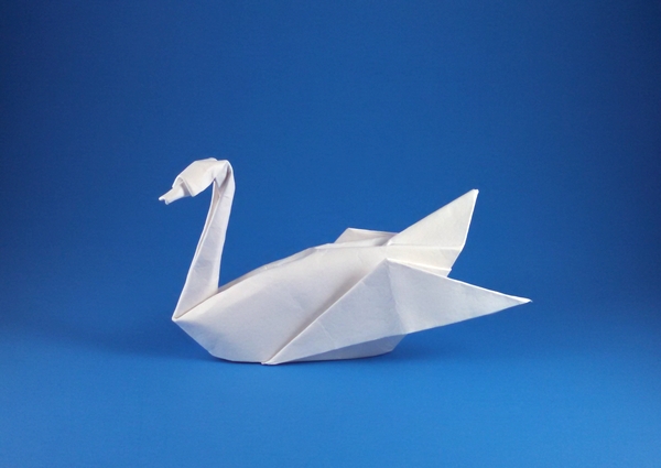 Origami Swan by Akira Yoshizawa. Wet folded from a triangle of cardstock by Gilad Aharoni on giladorigami.com