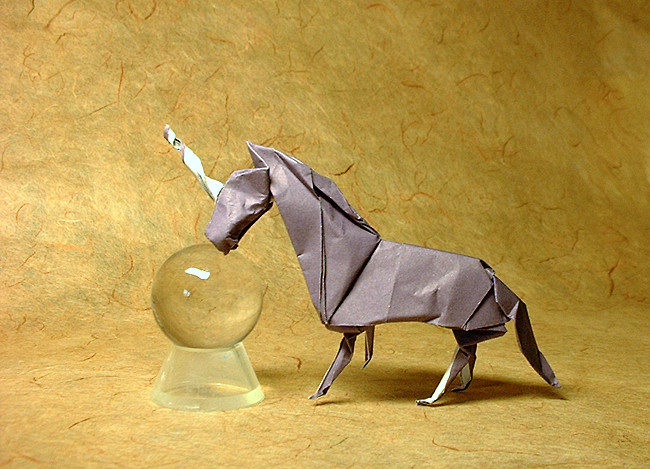 Origami Unicorn by Mario Adrados Netto. Folded from a square of origami paper by Gilad Aharoni on giladorigami.com