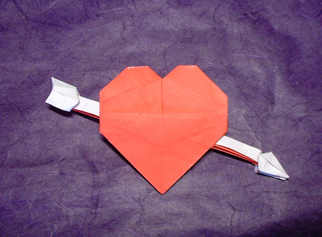 Origami Valentine by Robert J. Lang. Folded from a square of origami paper by Gilad Aharoni on giladorigami.com