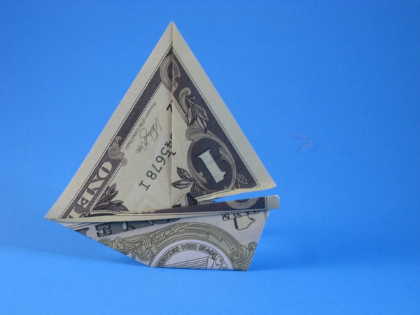 Origami Yacht by Michael G. LaFosse. Folded from a toy dollar bill by Gilad Aharoni on giladorigami.com
