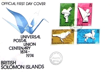 Solomon Islands 1974 Cent. Of U.P.U - crane on FDC (FDC)